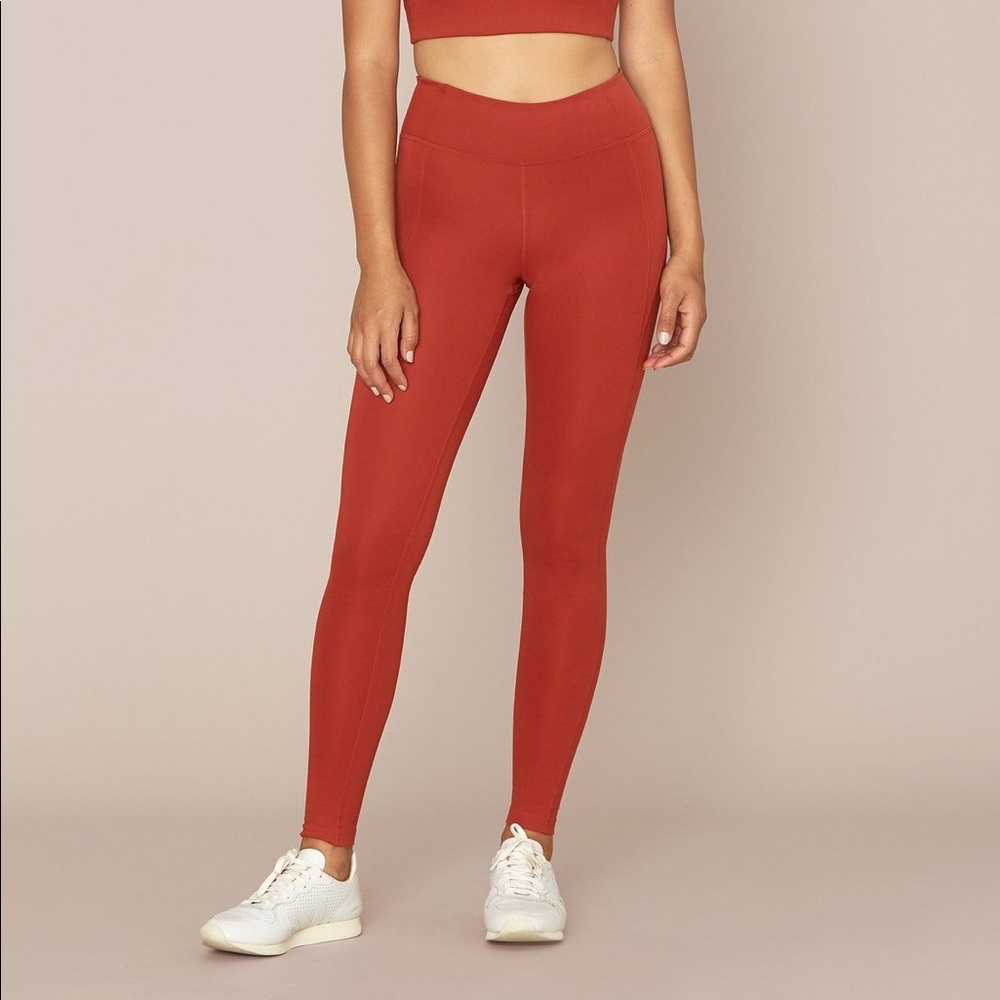 Girlfriend collective mid rise red ochre leggings